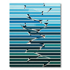 Deep Teal Blue Gradient Shattered Lines Rug