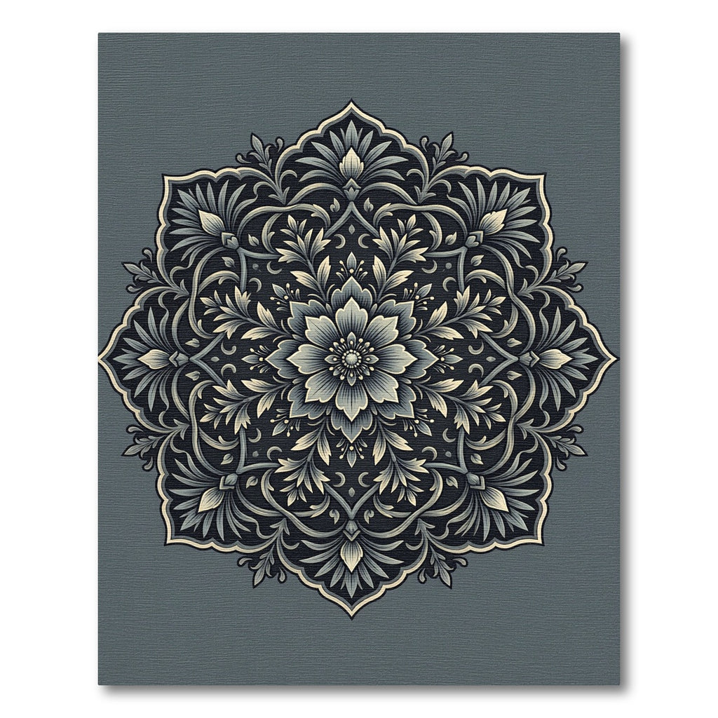 Charcoal Gray Floral Symmetry Medallion Rug