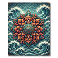 Ornate Coral Mandala with Ocean Waves Rug