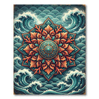 Ornate Coral Mandala with Ocean Waves Rug