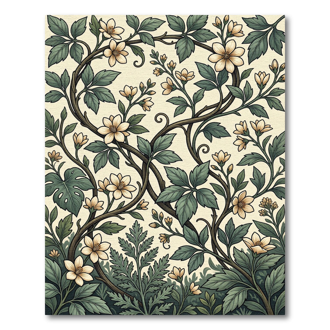 William Morris Cream Botanical Floral Vine Rug