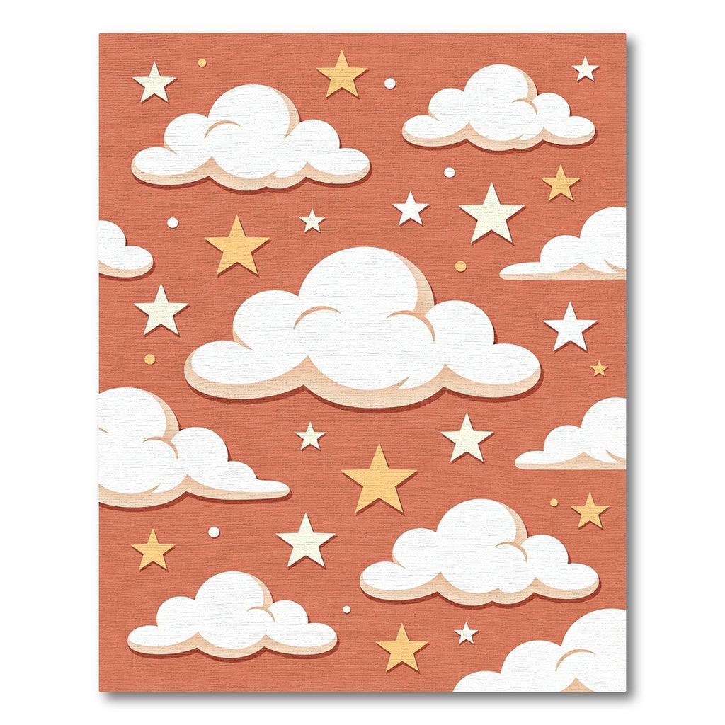 Whimsical Terracotta Sky with Golden Stars Rug