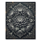 Monochromatic Chrysanthemum Floral Damask Medallion Rug