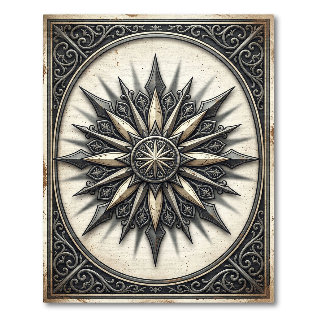 Gothic Champagne Ornate Compass Medallion Rug