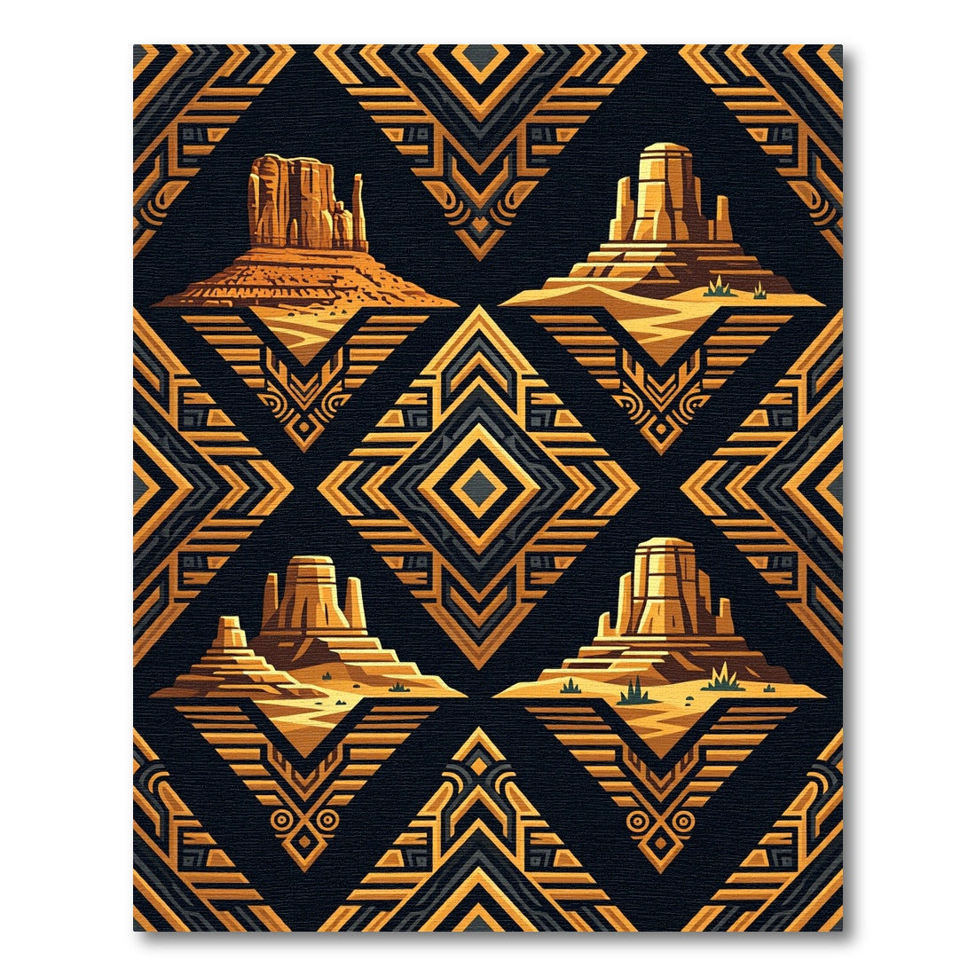 Golden Desert Mesa Geometric Art Deco Rug