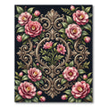 Elegant Pink Camellia Gold Scrollwork Rug