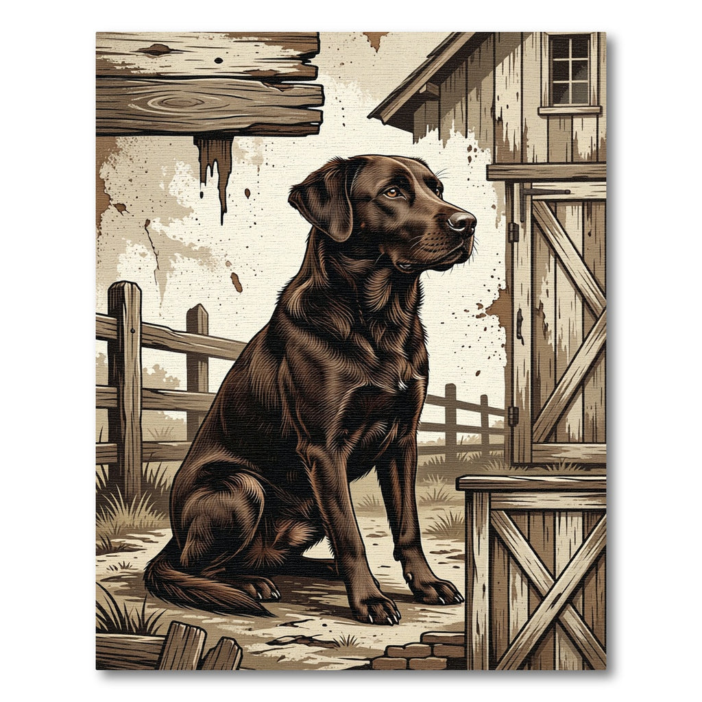 Rustic Brown Labrador Farmstead Portrait Rug