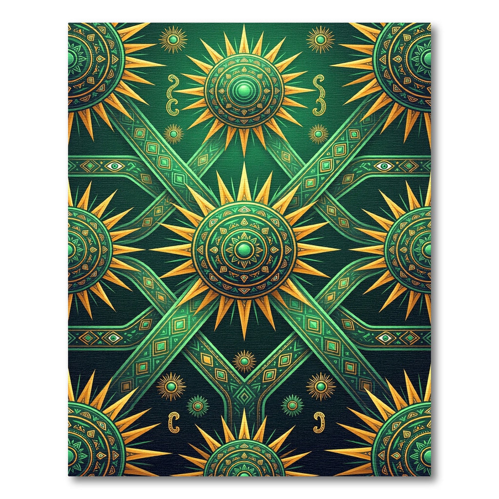 Emerald Sunburst Geometric Mandala Rug