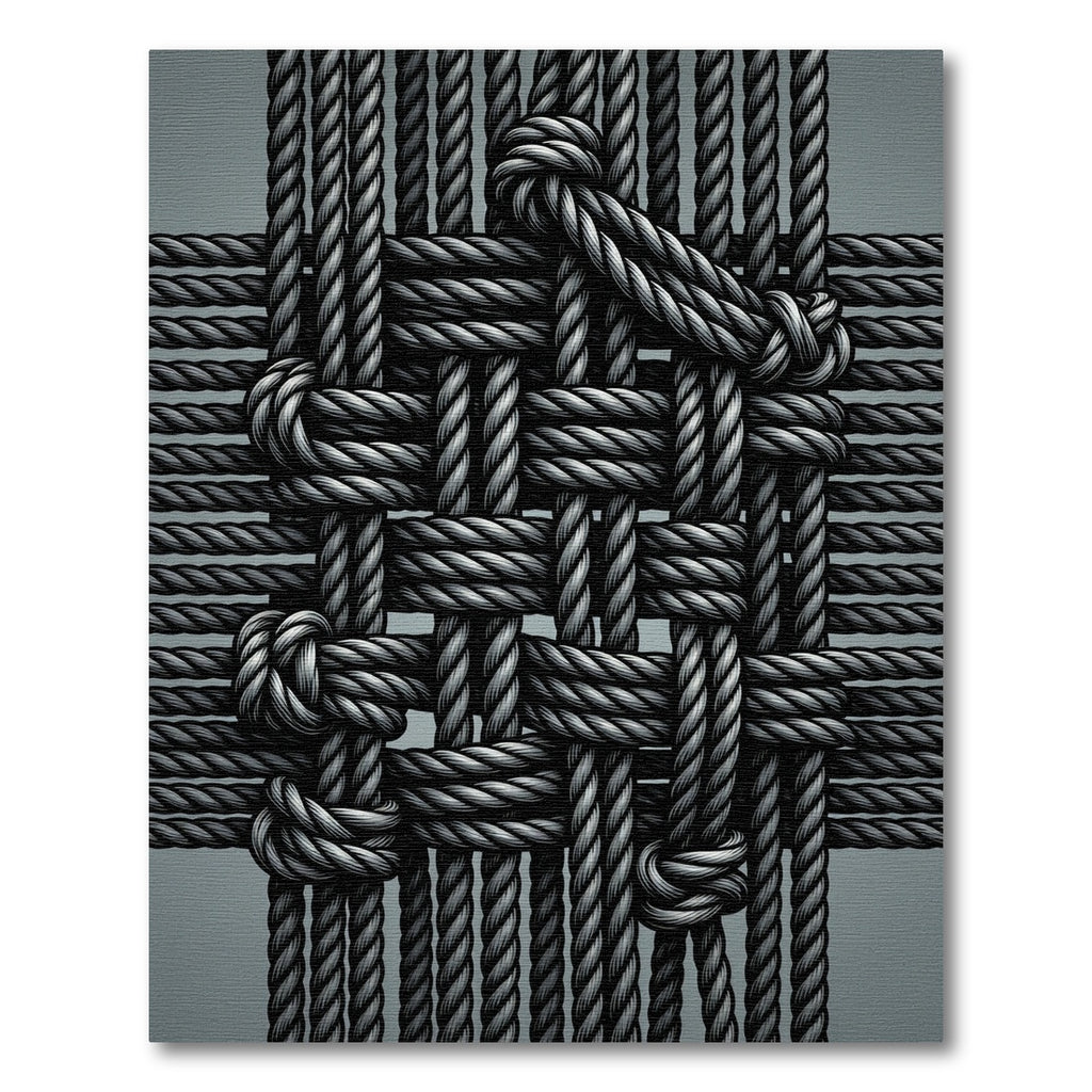 Gray Rope Weave Knotted Pattern Rug