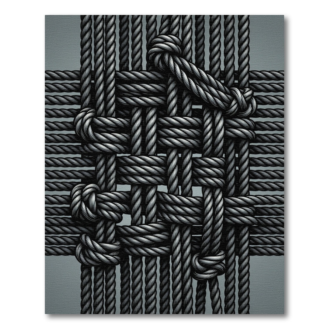 Gray Rope Weave Knotted Pattern Rug
