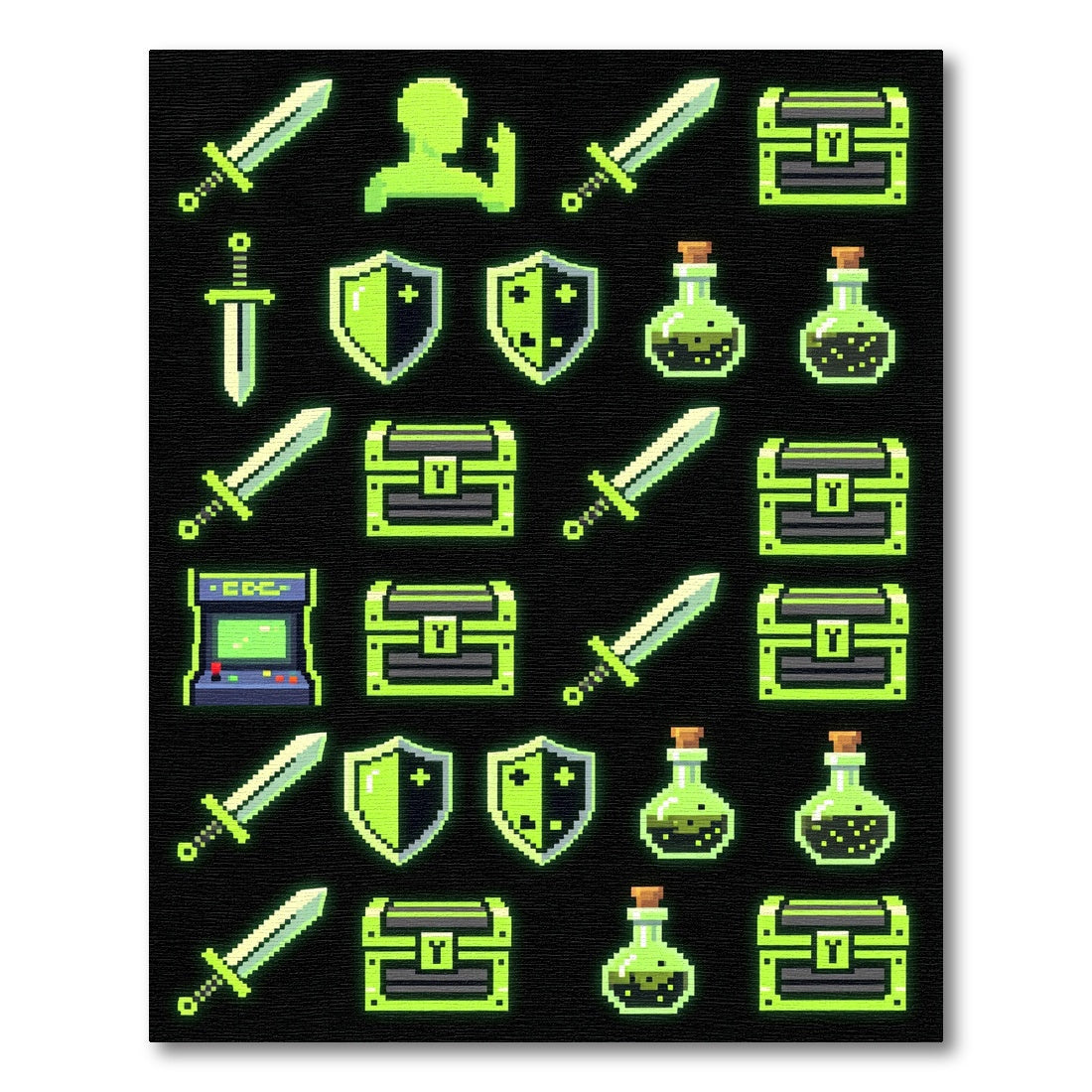 Neon Pixel Gamer Icon Grid Rug