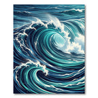 Deep Blue Turbulent Ocean Waves Rug