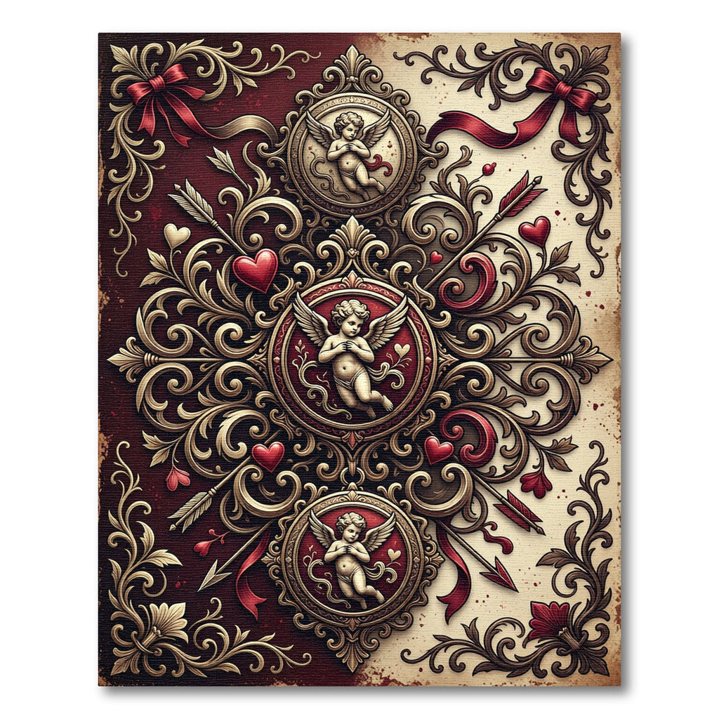 Victorian Red Cherub Heart Scroll Rug