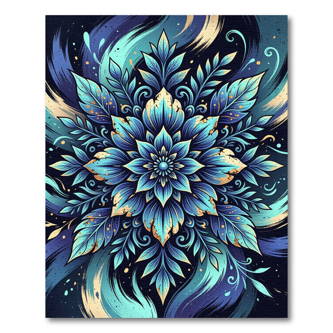 Radiant Blue Botanical Mandala Swirl Rug