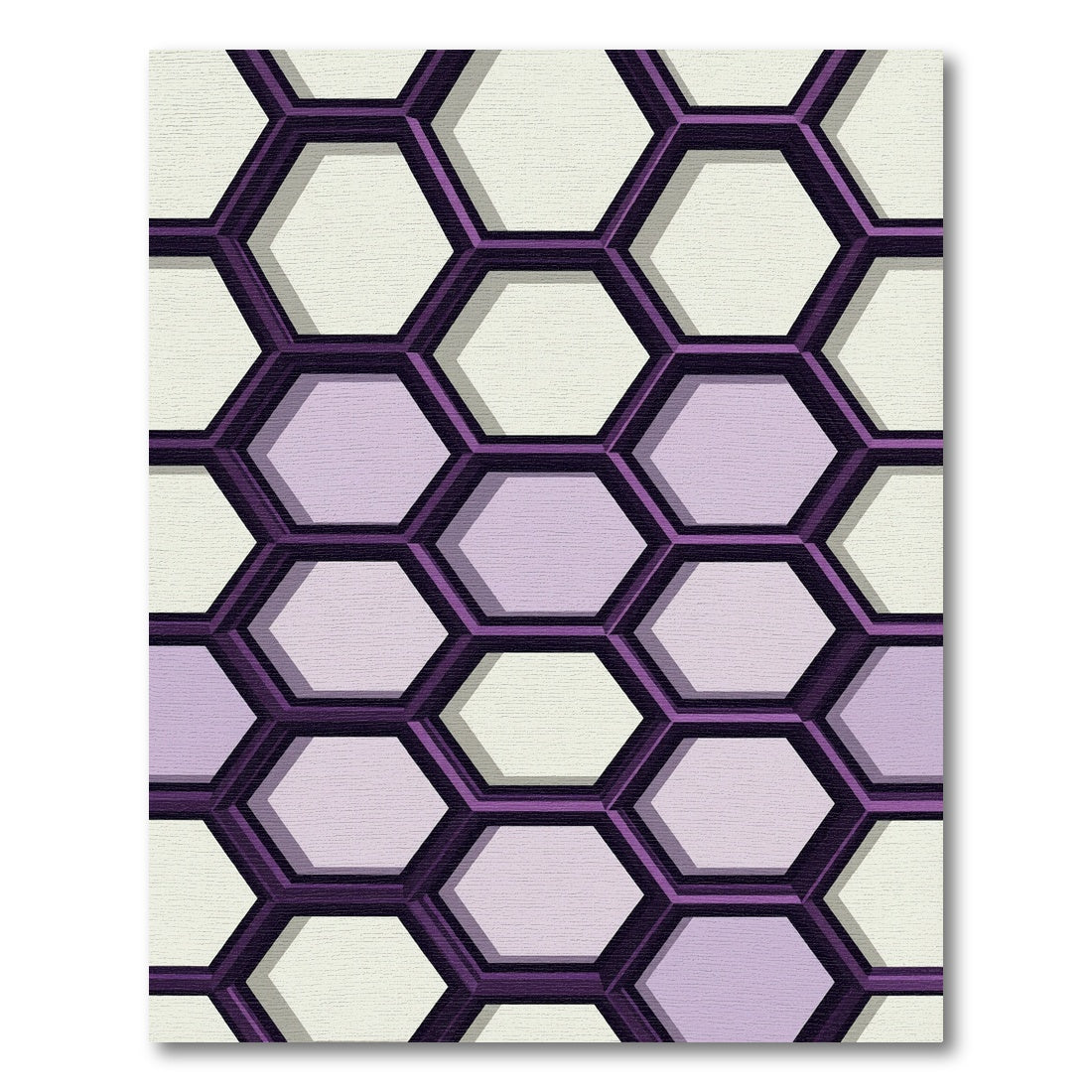 Modern Purple and Cream Hexagon Geometric Rug