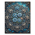 Ornate Blue Floral Damask Medallion Rug