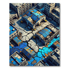 Urban Blue Cracked Industrial Landscape Rug