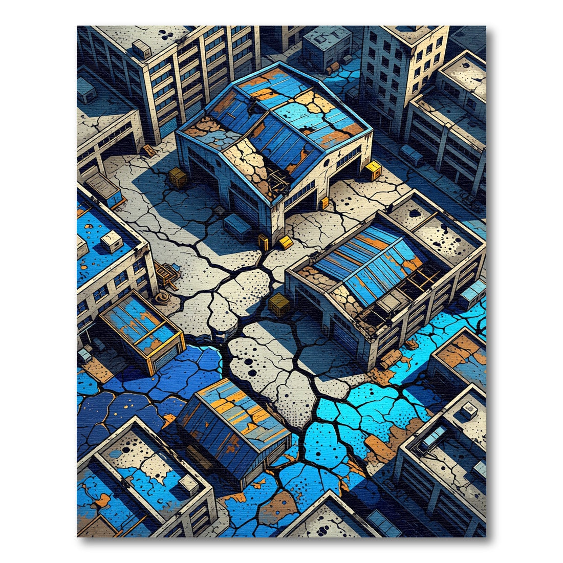Urban Blue Cracked Industrial Landscape Rug