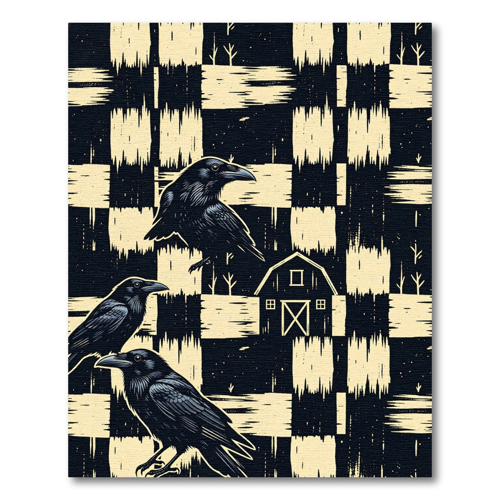 Gothic Raven Barn Checkered Black Ivory Rug