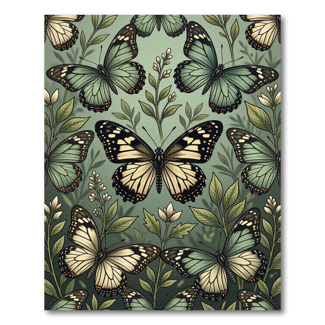 Ethereal Sage Butterfly Botanical Collage Rug