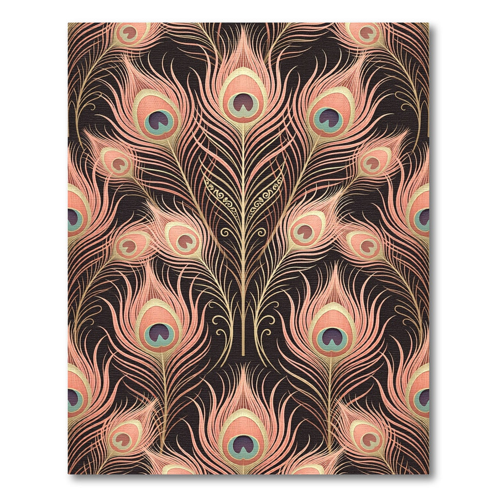 Elegant Peach Peacock Feather Art Deco Rug