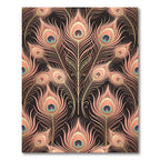 Elegant Peach Peacock Feather Art Deco Rug