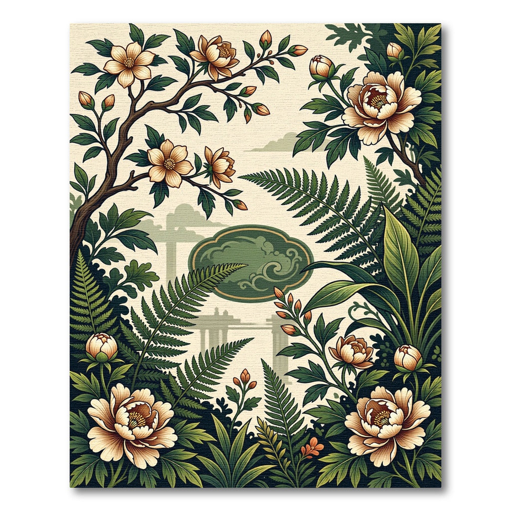 Elegant Peach Blossom Fern Garden Rug