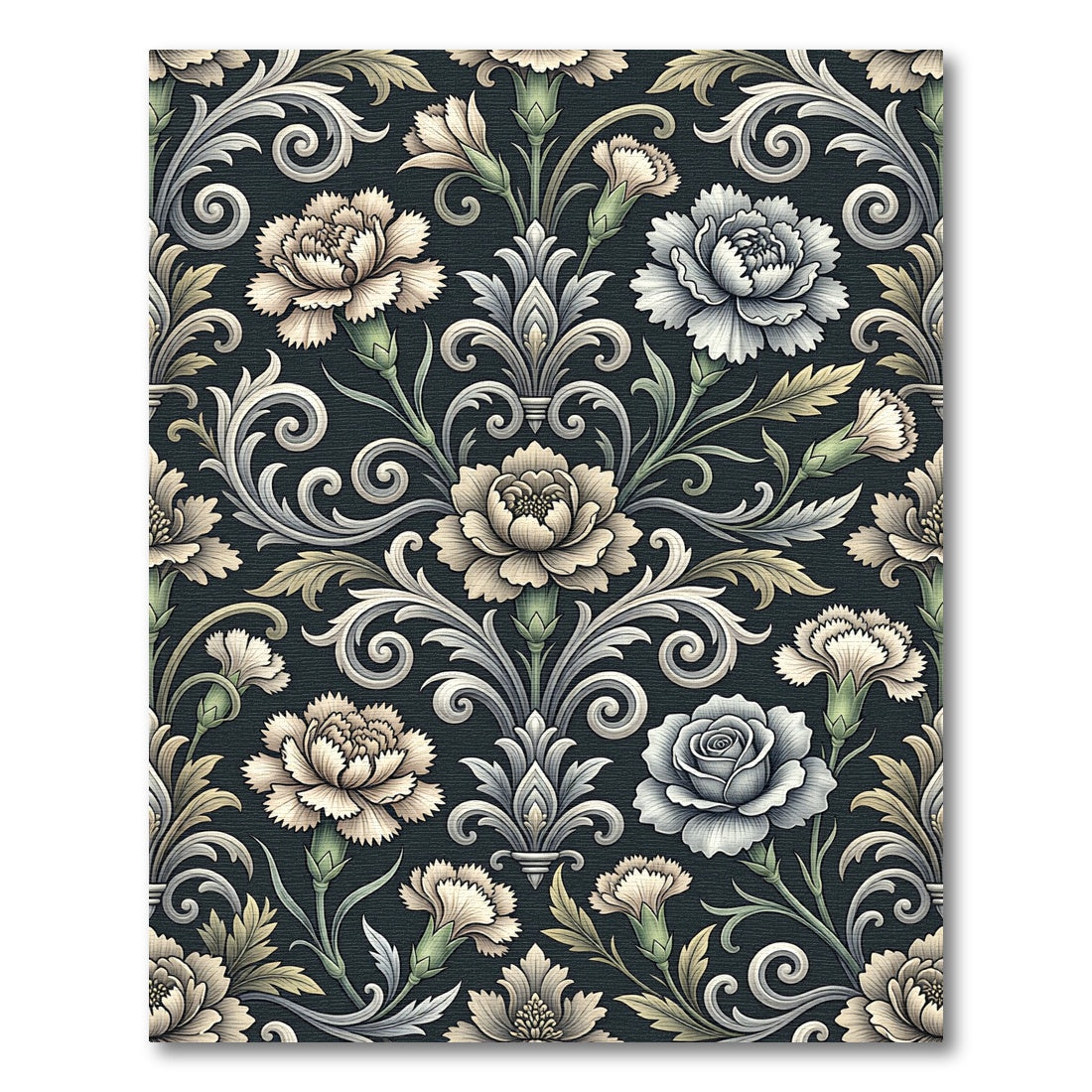 Dark Floral Damask with Creamy Accents Rug