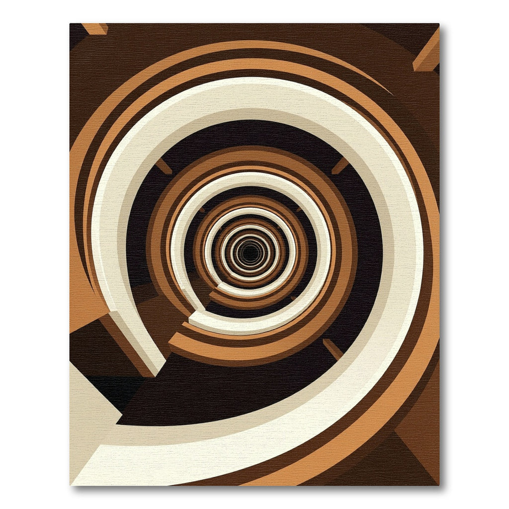 Modern Mid-Century Caramel Swirl Circular Art Rug
