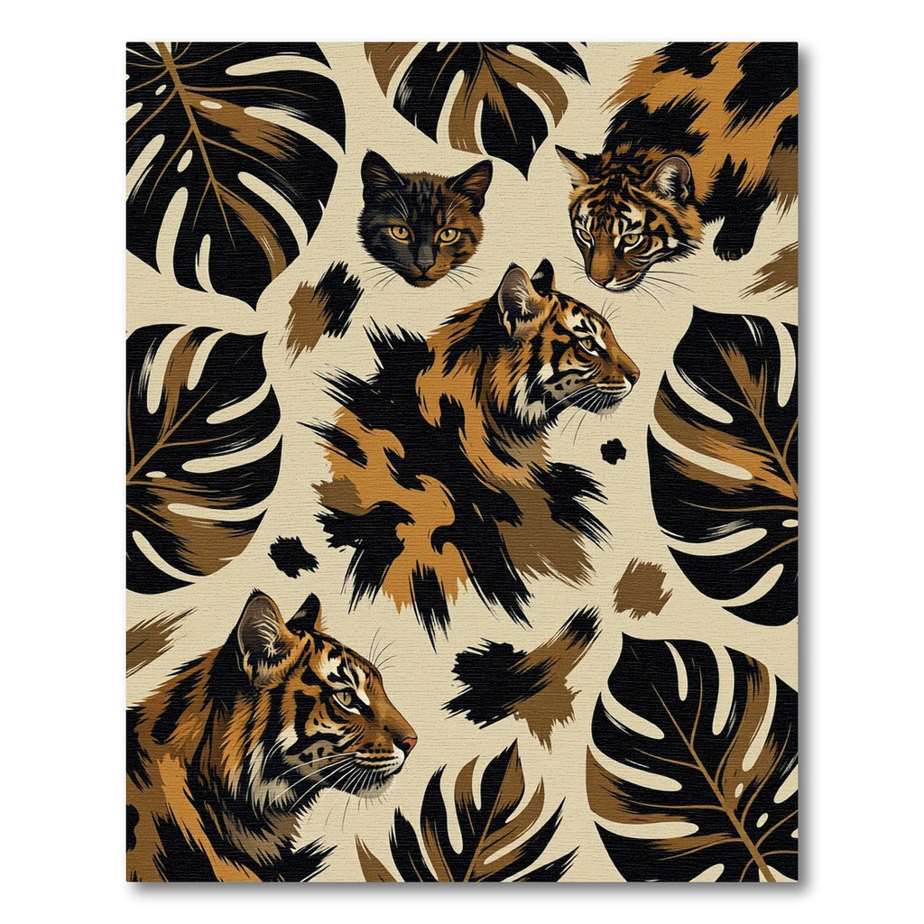 Earthy Tiger Jungle Leaf Art Rug