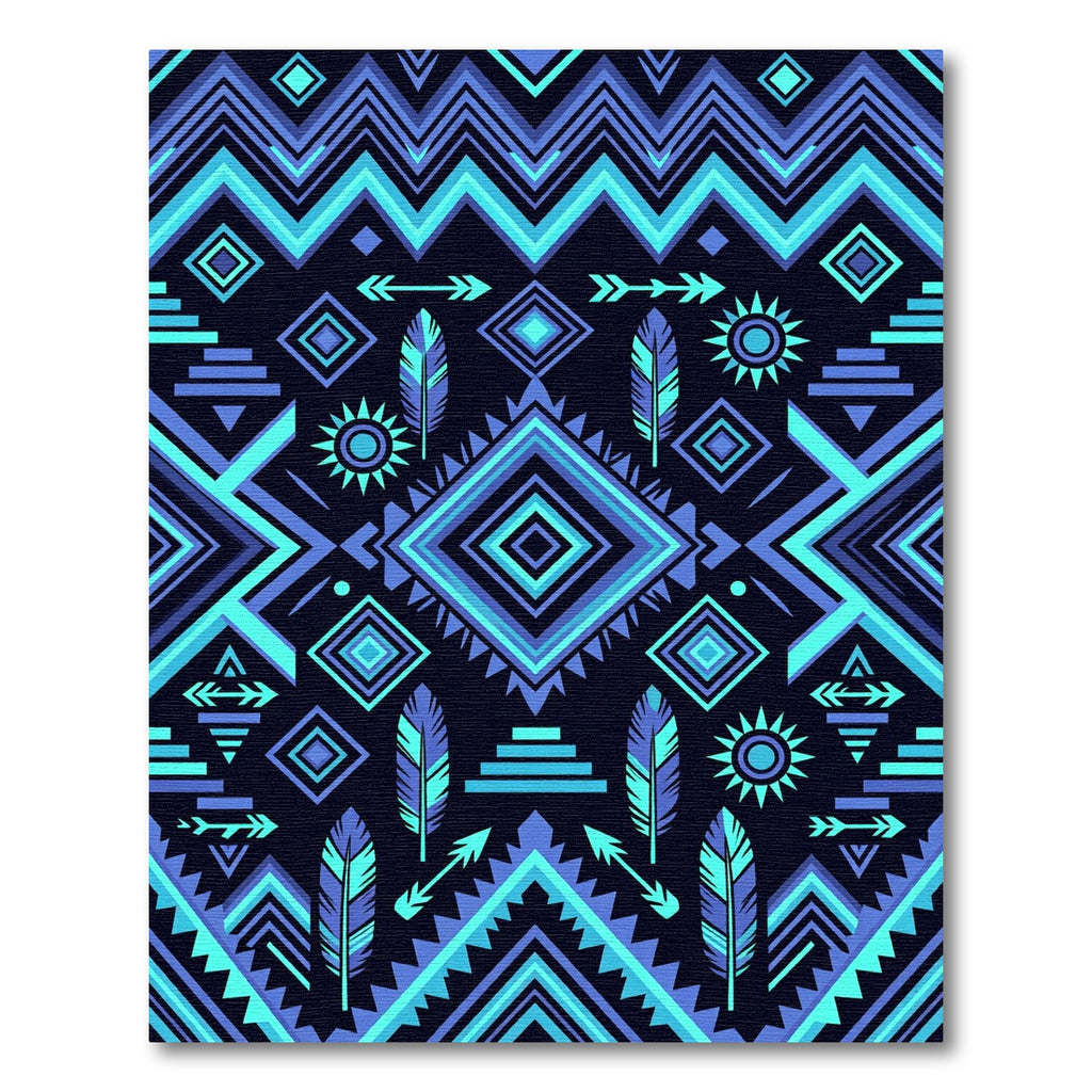 Electric Blue Geometric Tribal Diamond Rug