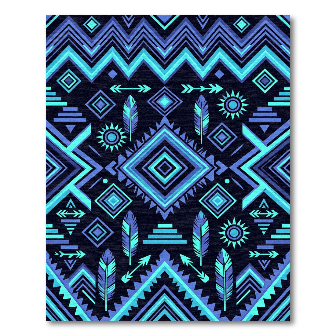Electric Blue Geometric Tribal Diamond Rug