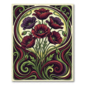 Art Nouveau Burgundy Poppy Floral Cream Rug