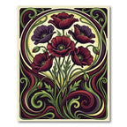 Art Nouveau Burgundy Poppy Floral Cream Rug