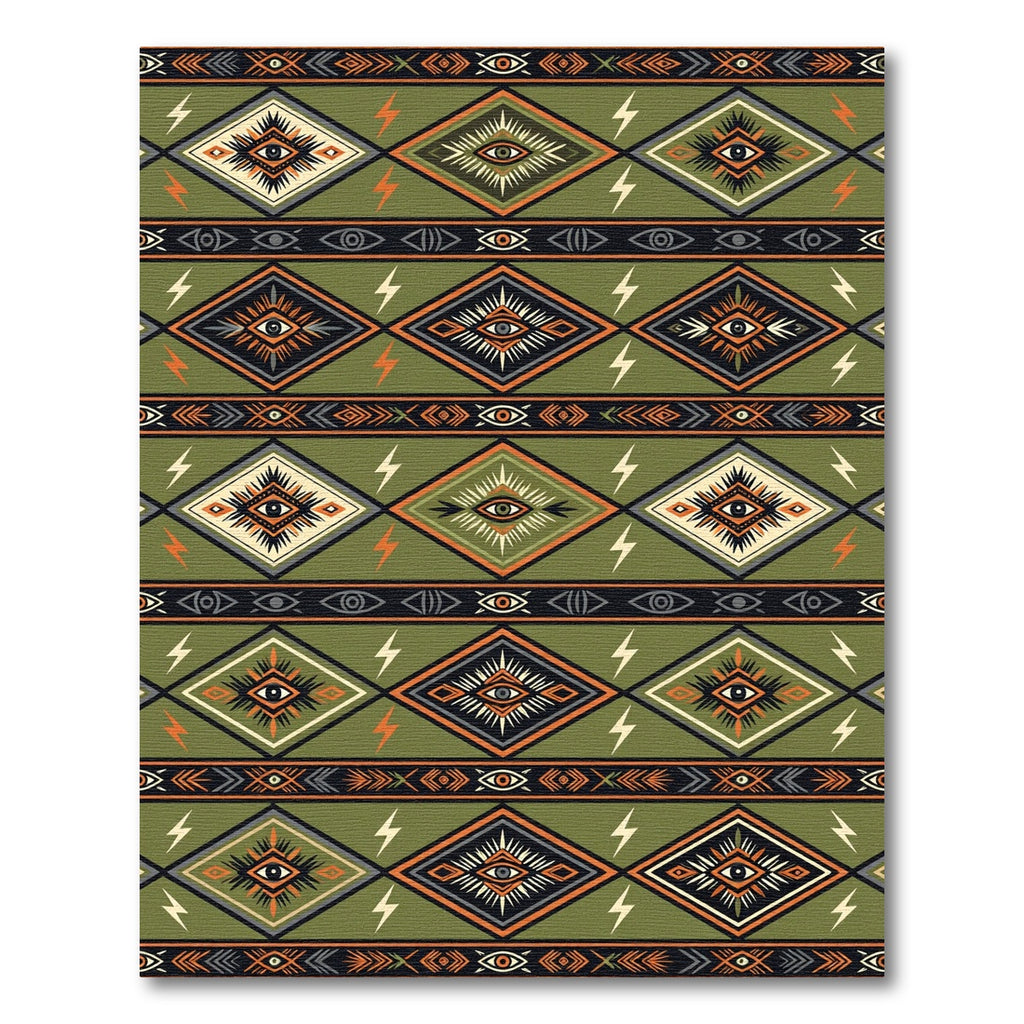 Olive Green Boho Eye Diamond Lightning Rug
