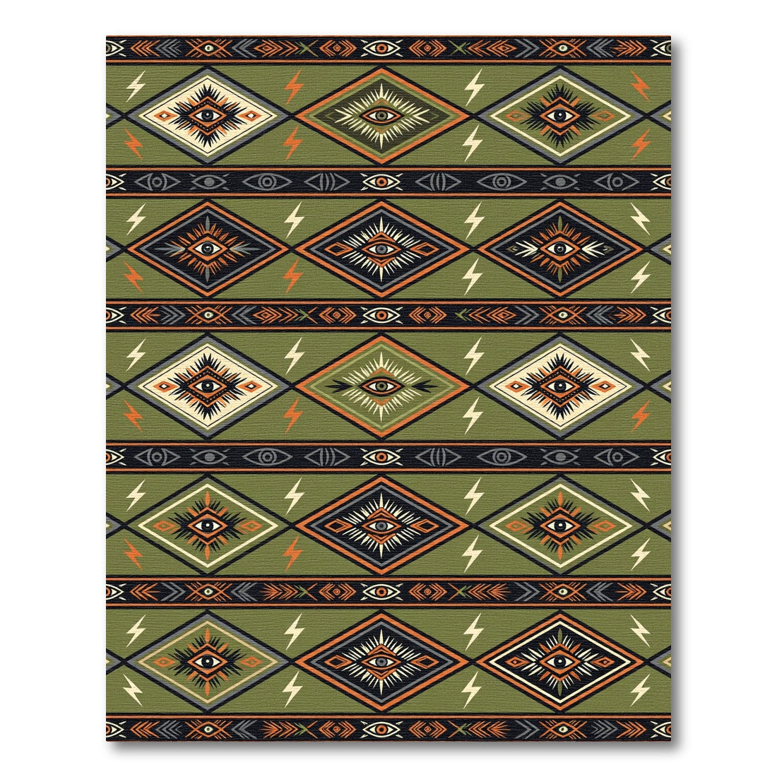 Olive Green Boho Eye Diamond Lightning Rug