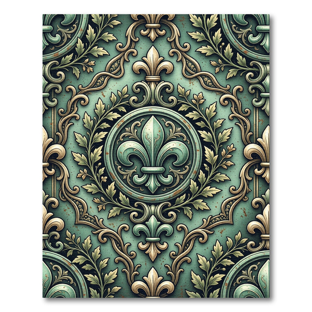 Elegant Sage Fleur de Lis Medallion Rug