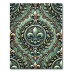 Elegant Sage Fleur de Lis Medallion Rug
