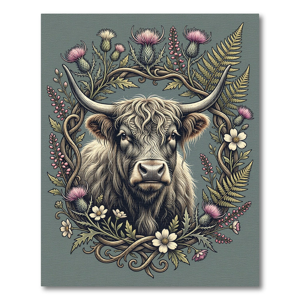 Highland Cow Floral Thistle Meadow Rug