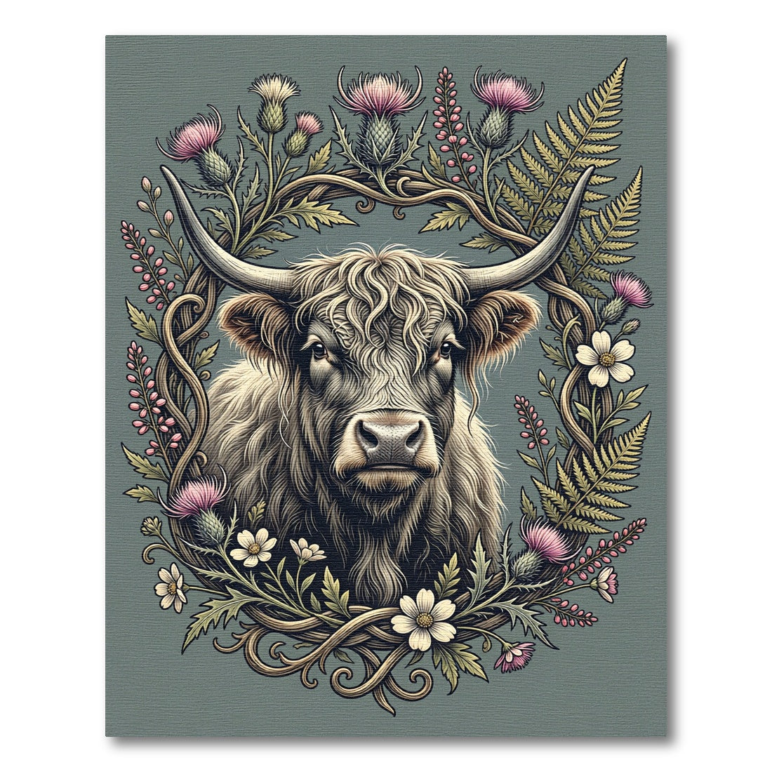 Highland Cow Floral Thistle Meadow Rug