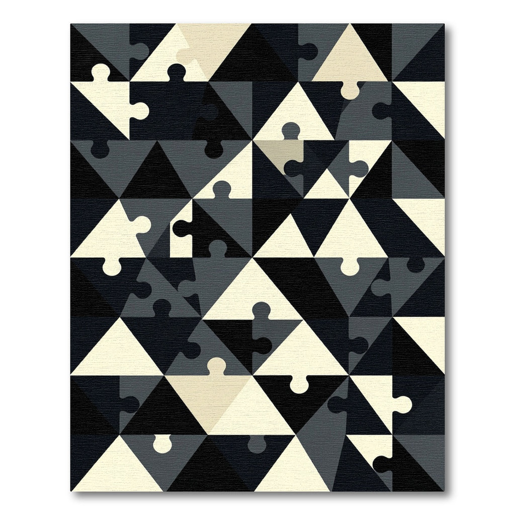 Monochrome Geometric Jigsaw Triangle Abstract Rug