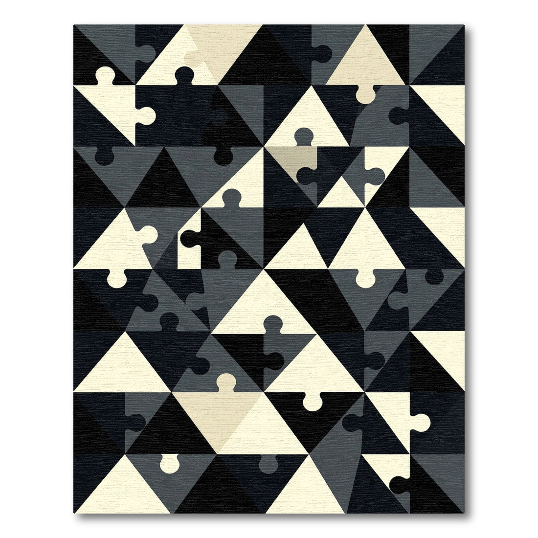 Monochrome Geometric Jigsaw Triangle Abstract Rug