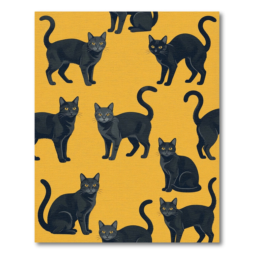 Black Cats Yellow Background Repeating Arrangement Rug