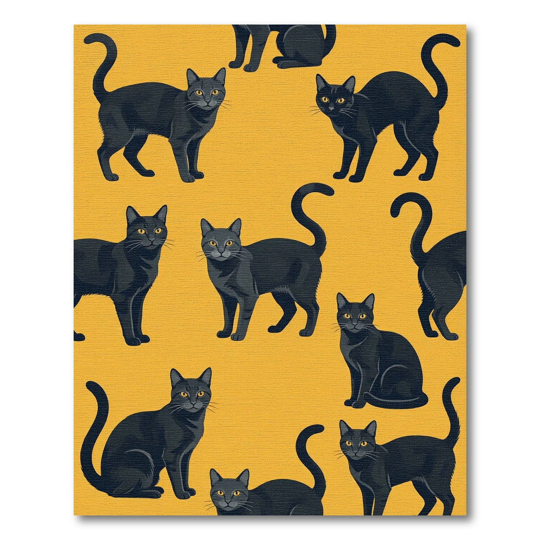 Black Cats Yellow Background Repeating Arrangement Rug