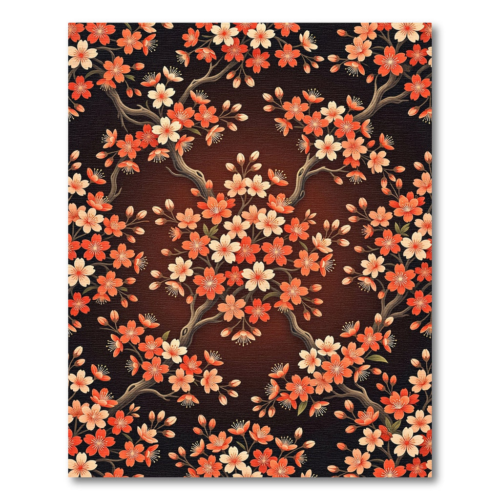 Coral Cherry Blossom Branch Arrangement Rug