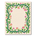 Green Vine Pink Floral Garden Border Rug