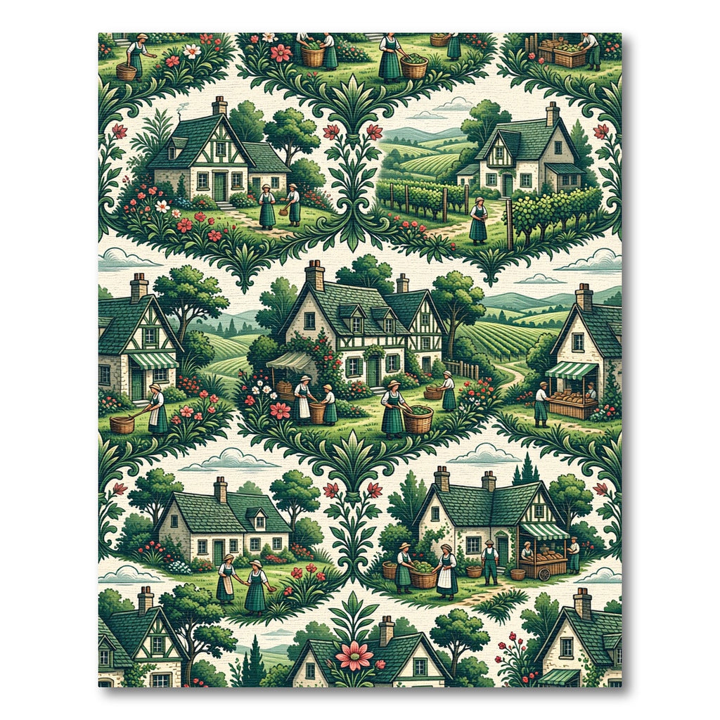 Pastoral Village Green Vineyard Scene Rug