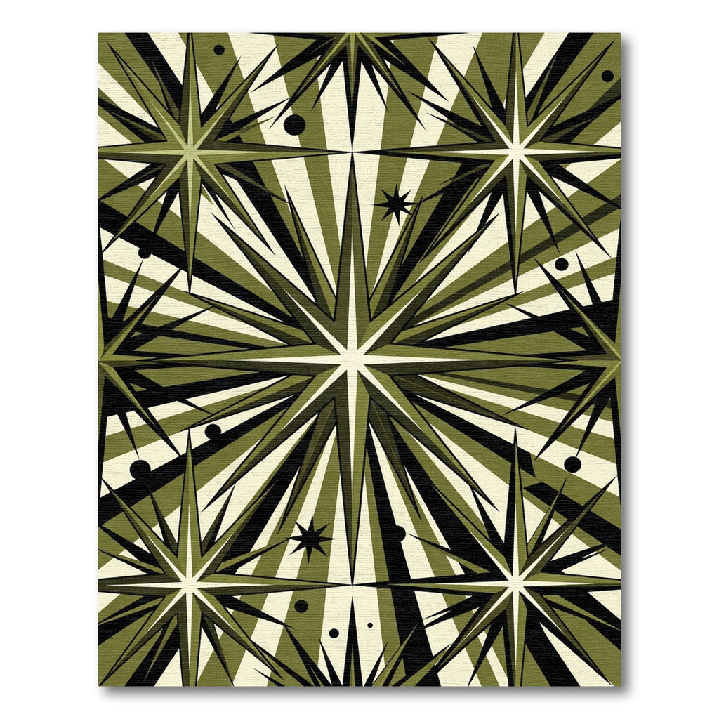 Olive Mid-Century Geometric Starburst Rug