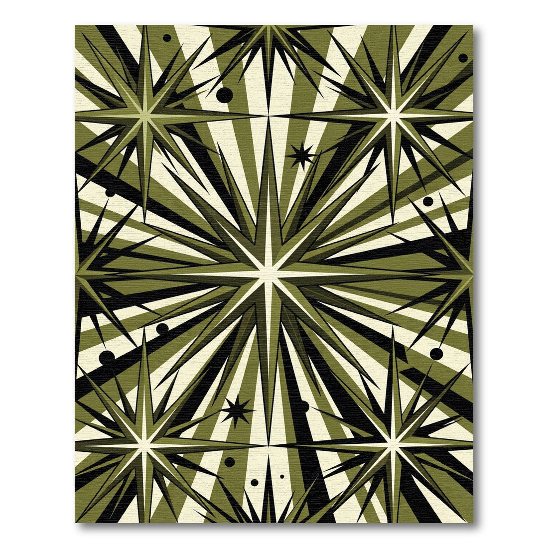 Olive Mid-Century Geometric Starburst Rug