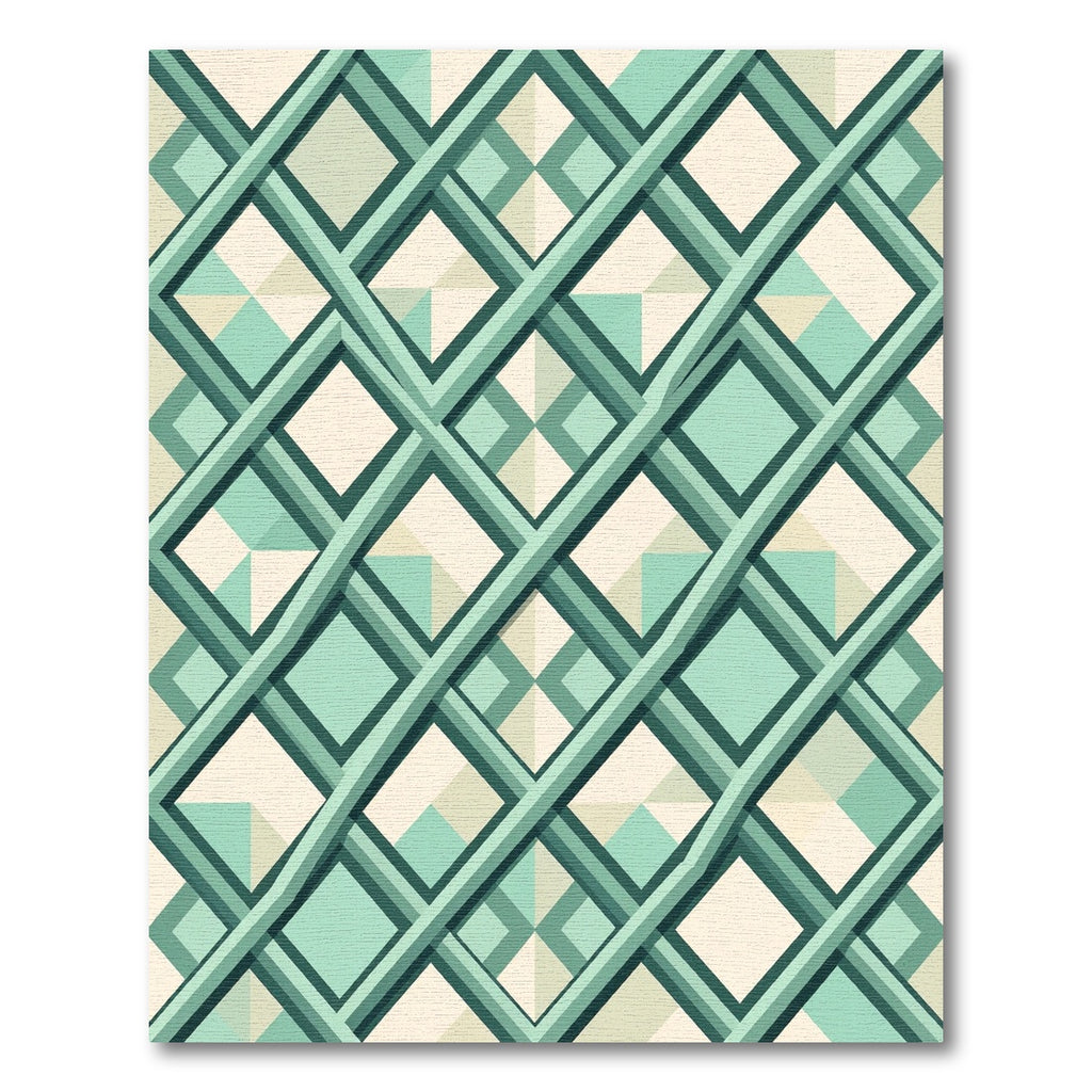 Sage Geometric Interlocking Grid Lattice Rug